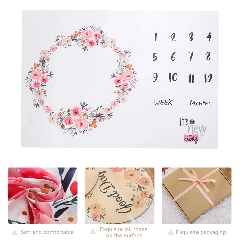 1 Set Baby Baby Milestone Foto Props Achtergrond Deken Hoofdband Pak Achtergrond Doek Kalender Bebe Jongen Meisje Foto Accessoires