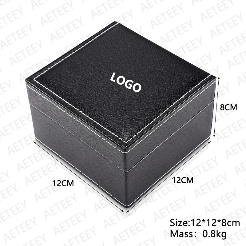 Black PU Leather Watch Cases White Thread Interior Brown Plush Watch Packaging Gift Storage Display Box Custom Logo for one Free