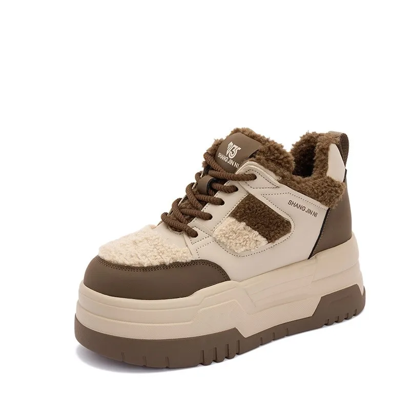 

Women's Thick Bottomed Bread Shoes Fleece Lined High Top Cotton Boots Warm Winter Casual Rubber Sole Shoes