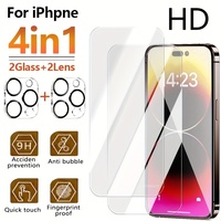 2+2pcs HD Tempered Glass and Lens Protector for iPhone 16 15 14 Anti-Scratch HD Film for iPhone 16e 14 15 Pro Screen Protector