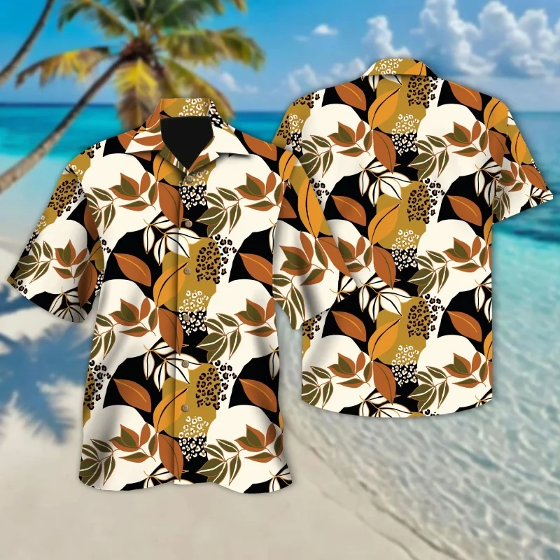 

Fun Cake Graphic Hawaiian Shirt For Men Flowers Leaves 3D Printed Short Sleeve Summer Loose Street Aloha Shirts Lapel Blouses