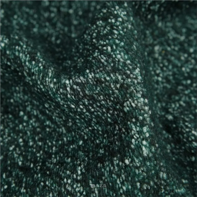 Soft and elastic knitted wool dark green mixed tweed fabric for making coats overcoats