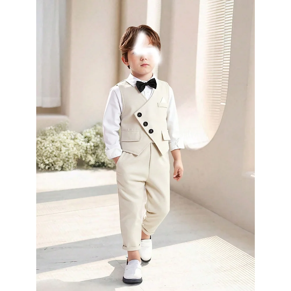 

Cute White Single Breasted V Neck Boys Suits 2 Pcs (Vest+Pants) Fashion Boys Sets Formal Occasions Birthday Party Sets