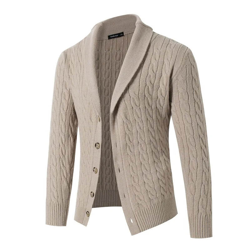 Autunno Inverno Nuovo maglione da uomo Cardigan ispessito a maniche lunghe con risvolto monopetto lavorato a trecce stile US EU