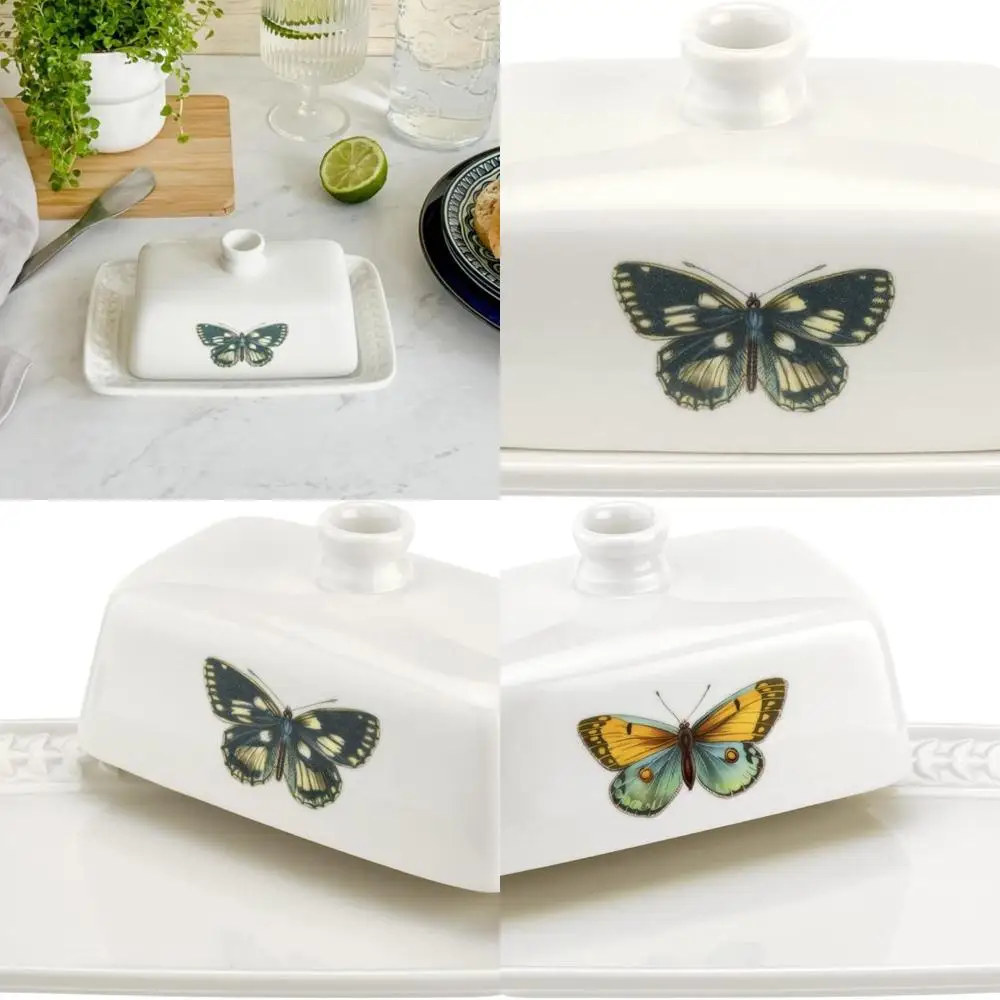 

7.5 Porcelain Butterfly Butter Dish - Vintage-Inspired, Safe for Dishwasher, Microwave, and Oven
