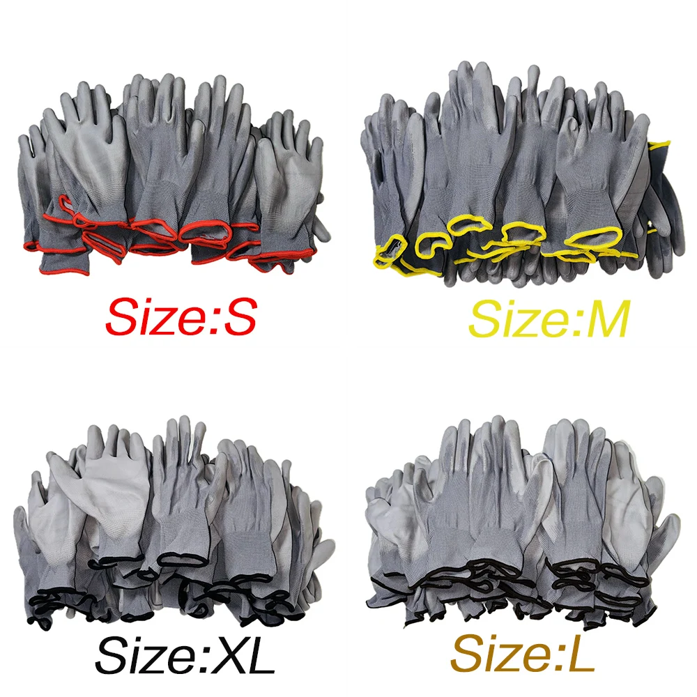 12/24/36 زوجًا من قفازات العمل الآمنة المطلية بالبولي يوريثان، قفازات البستنة غير القابلة للتنفس للبناء في ساحة الحديقة والعمالة الصناعية
