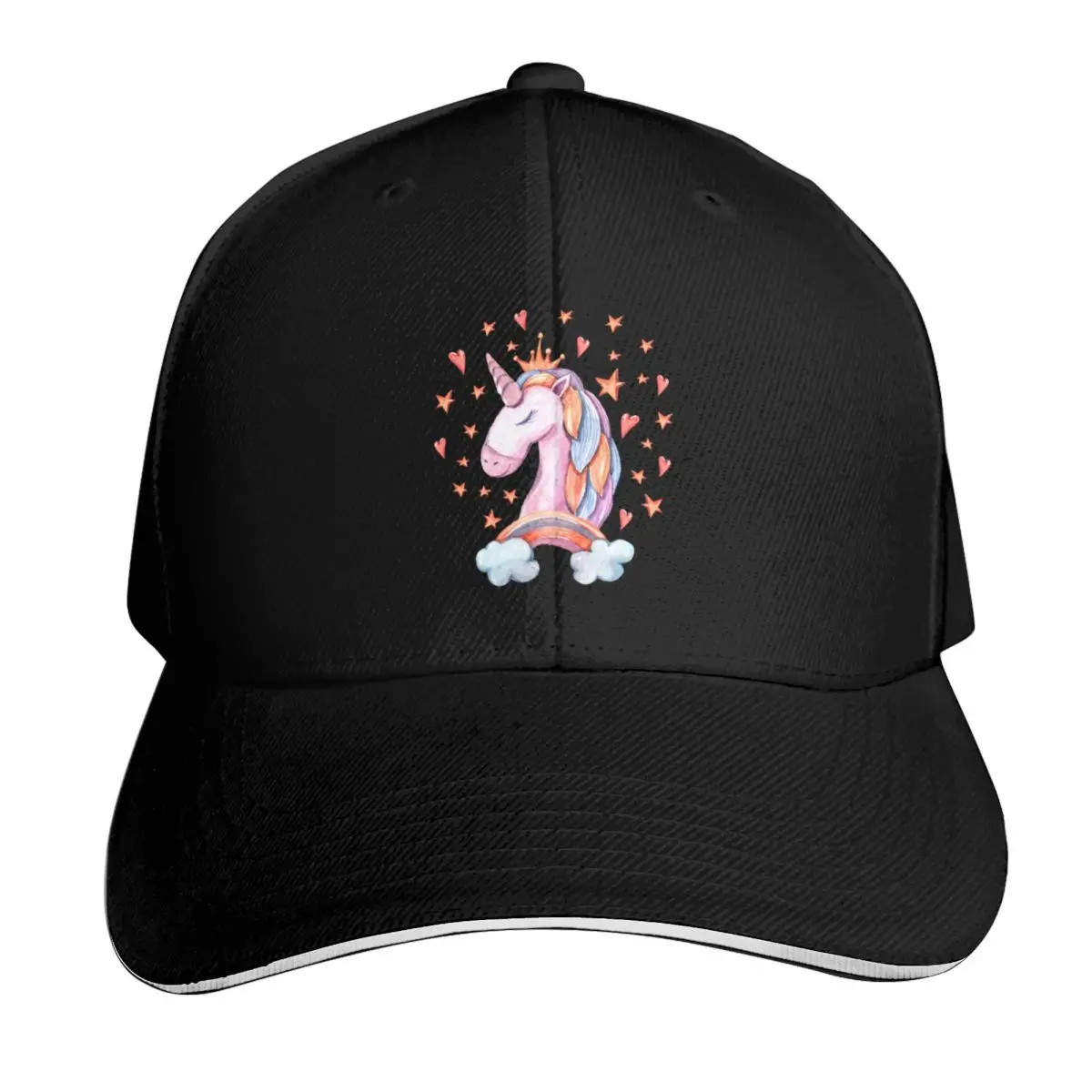 Watercolor hand painted cute unicorn digital painting, repeat pattern Baseball Cap Men Women Casual Summer Sport Sun Cap