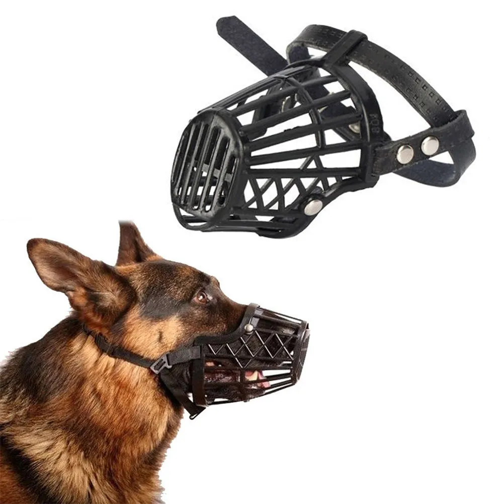 Basket Dog Muzzle Plastic Basket Snout Strong Adjustable Nylon Strap Quick Release No Barking Tan Color Size M