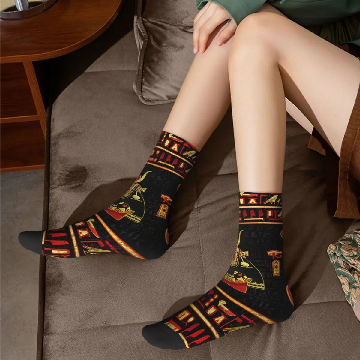 Hathor Egyptian Ornament Gold And Red Glass Adult Socks Unisex socks,men Socks women Socks