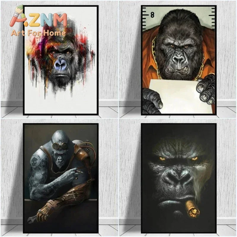 Watercolour Tattoo Gorilla Monkey Poster Print HD Pictures Printed on Canvas Used for Boy Room Home Aesthetics Decor Wall Art