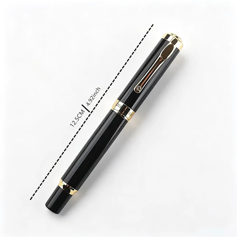 Luxury Glossy Black Gold Metal Fountain Pen Elegant Signature Premium Business Gift Pen For  Office Stationery Supplies