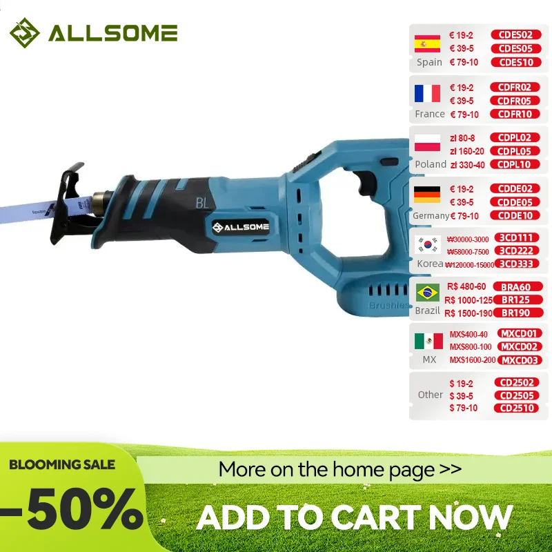 Allosome tłokowe piły do drewna i maszyna do cięcia metalu piła elektryczna do baterii litowej 18V Makita