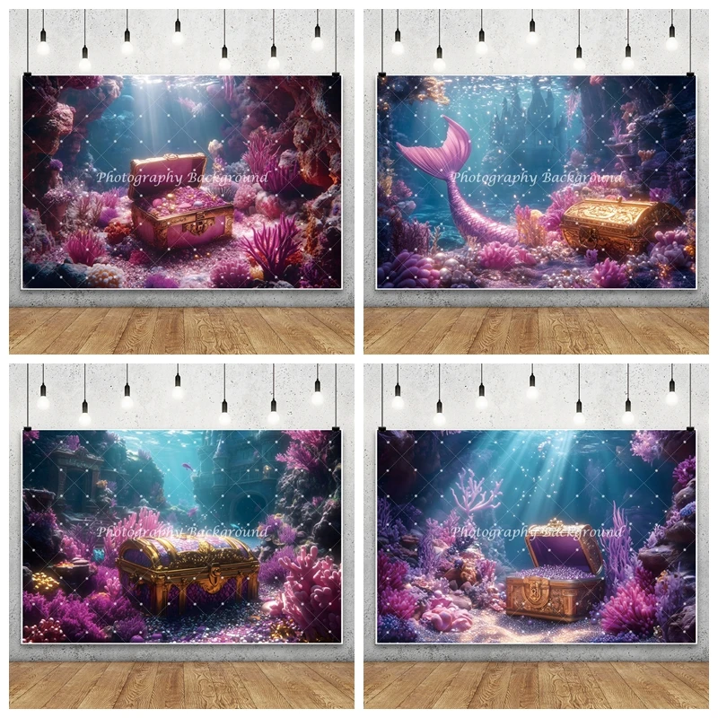 

Underwater Treasure Chest Background Underwater World Ocean Coral Aquarium Photography Backdrop Birthday Party Cake Table Banner