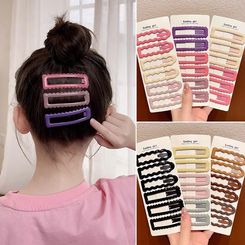 

6PC Set Morandi Square Snap Hair Clips for Girls Kids Women Plastic BB Hairpins DIY Hair Accessories Berrettes