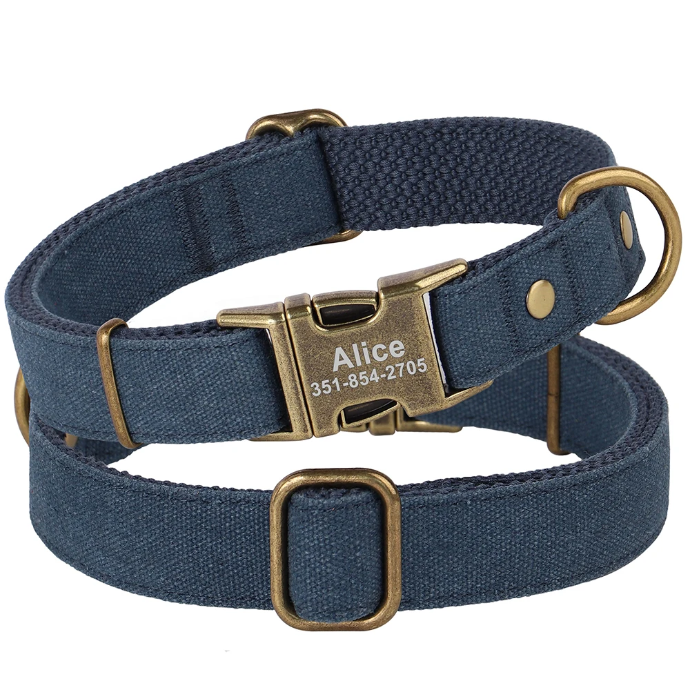 Personalized Dog ID Collar Durable Nylon Oxford Dog Buckle Collars Free Engraving Name Phone No. For Pitbull Bulldog Pug