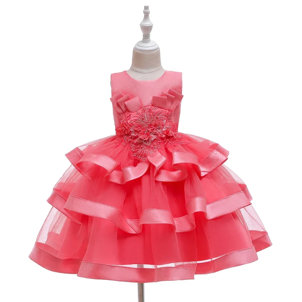 Girs Party Dresses 5 Colors 80cm-140cm Children Wedding Skirt Baby Performance Ball Gown Evening Vestido Pink Birthday Christmas