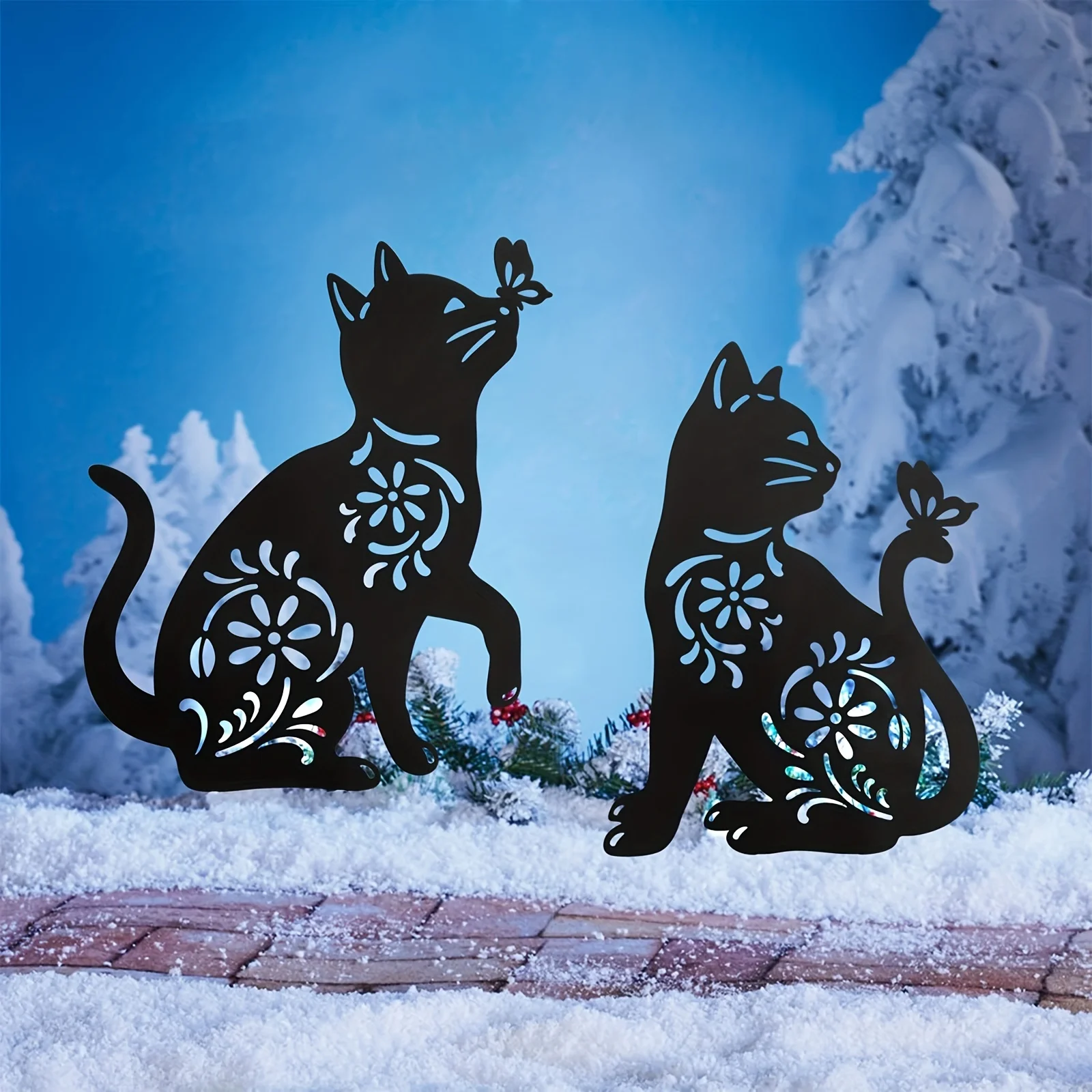 1PC Metal Black cat Garden Stakes Decoration Cute cat Garden Decorative Outdoor Statues For cat Lovers Yard Garden