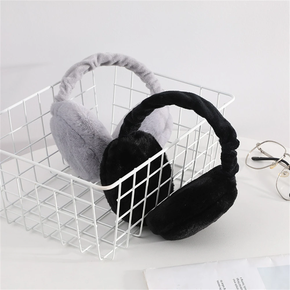 Winter Thick Folding Women's Earmuffs Cute Fluffy Rabbit Fur Warm Burger Earlap Portable Cold Protection Ear Cover for Children