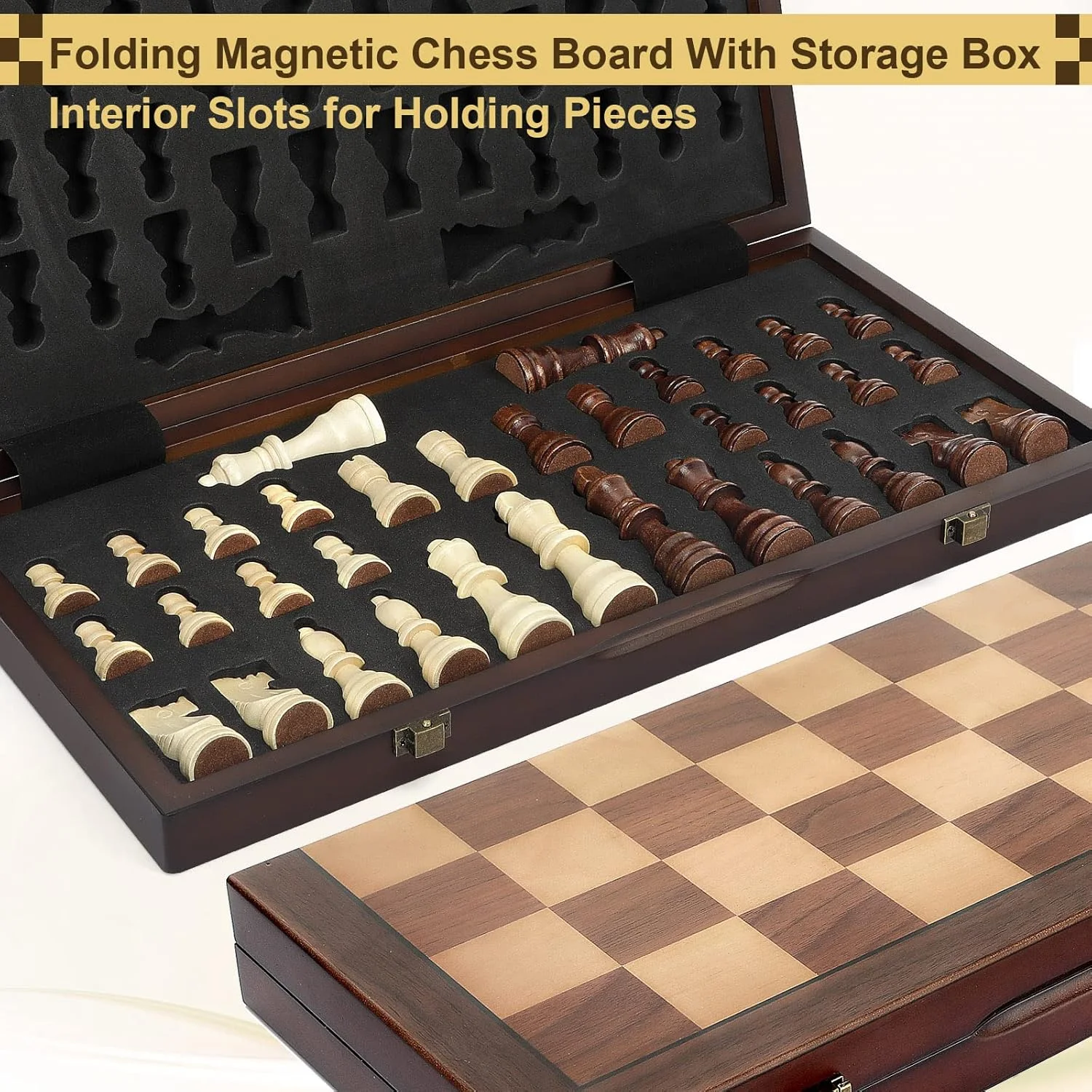 Juego de ajedrez magnético de madera para adultos y niños, tablero de ajedrez con piezas hechas a mano, juego de ajedrez único de viaje portátil plegable para