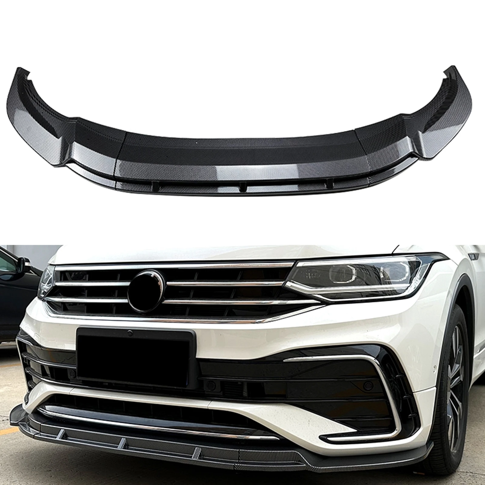 

Front Bumper Spoiler Lip For Volkswagen VW Tiguan Rline 2021 2022 2023 Gloss Black/Carbon Fiber Look Splitter Lip Protector Kit