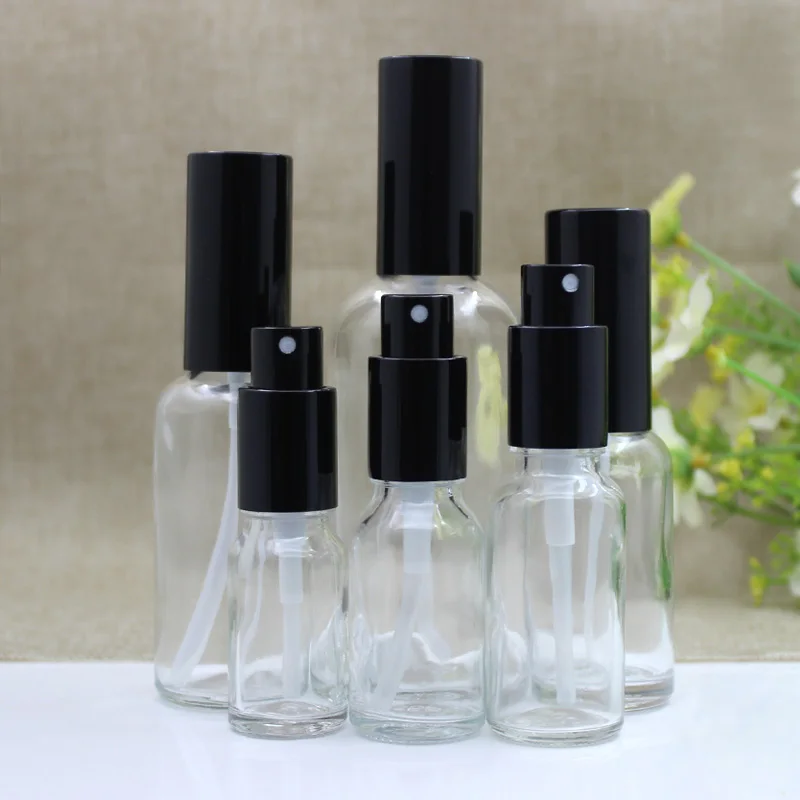 12 x 100ml 50ml 30ml 20ml 15ml 10ml 5ml Clear Glass Perfume Bottle With Mist Spray Essential Oil Lotion Pump Cosmetic Containers