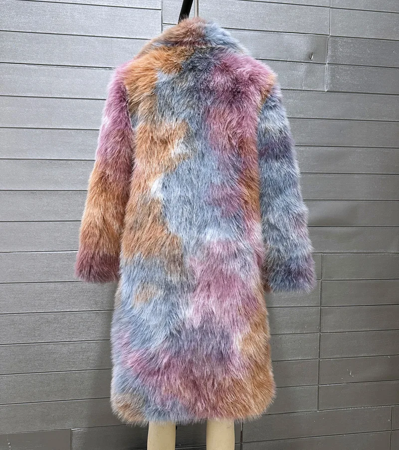 Fur Long Loose Lapels Color Faux Fur Coat Women\'s Toka Large Soft Shaggy Fluffy Faux Fur Jacket Women Pocket Lapel Fur Coat New