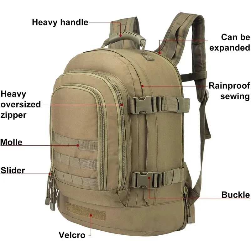 60L Military Tactical Backpack for Men Army Expandable 3 Day Assault Pack Molle Bug Out Bag for Camping Hiking Rucksack Fishing