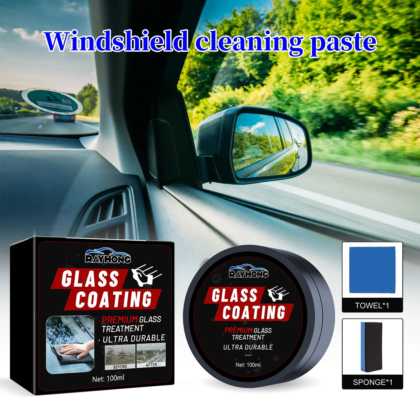 

Rayhong Windshield cleaning paste, rainproof windshield coating, car waterproof coating, maintenance paste