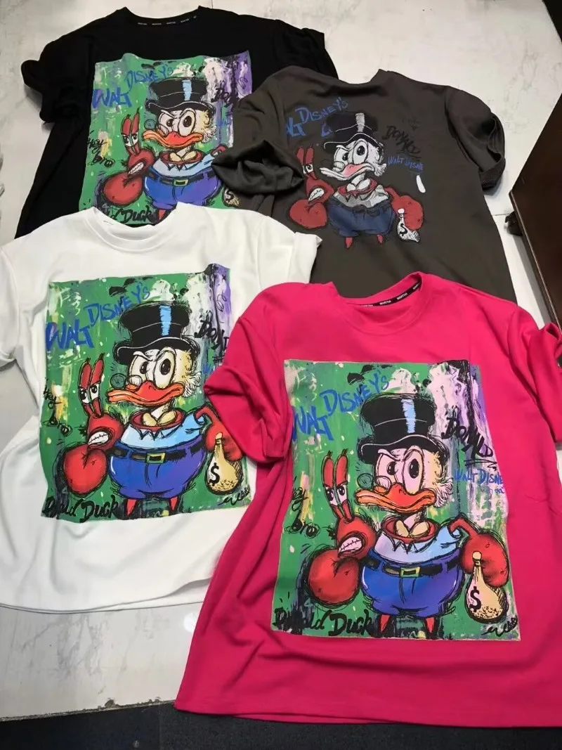 

Korean Fashion American Cartoon Donald Duck Print Short Sleeved Oversized T Shirt Loose Comfortable Tops for Women Summer New