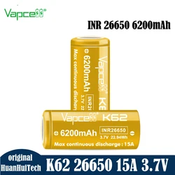 Original Vapcell INR 26650 K62 Battery High Capacity 26650 6200mAh 15A 3.7V Rechargeable Lithium  Batteries For Energy Storage