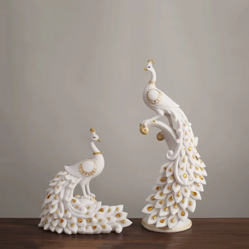 l*-Peacock Sculpture Ornament,Creative Crafts Statues,Living Room Office Artwork Desktop Decoration,Nordic Room Decor,