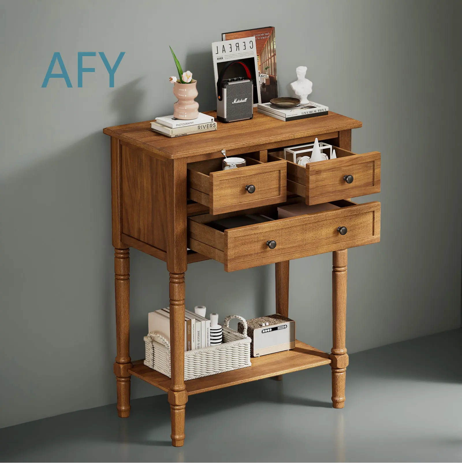 Narrow Entry Side Table Wooden Hallway Console Table with 3 Drawers for Small Spaces Corridor Living Room Apartment Entryway