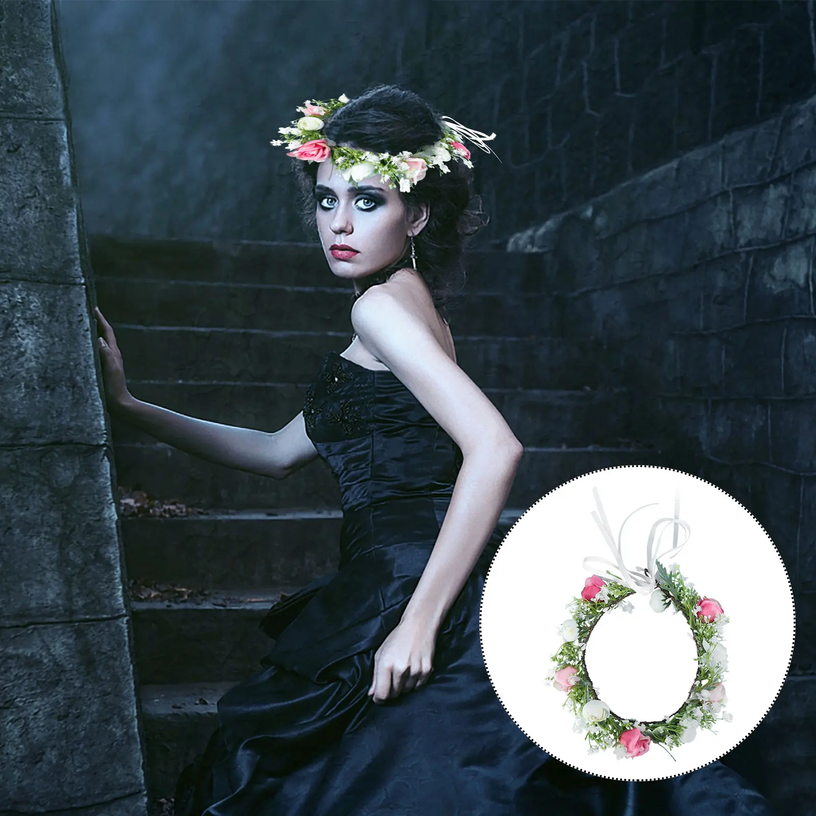 

Rose Wreath Headpiece Hair Accessories for Women Girls Wedding Bridal Headdress Plastic Satin Party Photo Performance Fashion