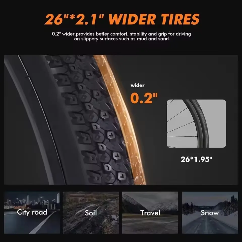 دراجة كهربائية للكبار 48 فولت 26 خطوة من خلال 22 ميل في الساعة 750 وات 7 سرعات للتنقل مع إطار 2.1 #5