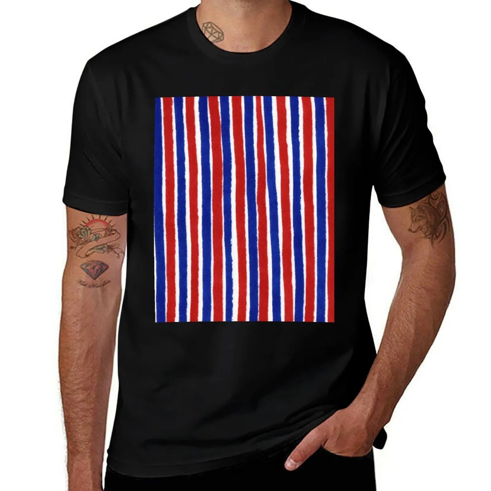 Vertical blue and red striped pattern - handpainted red and blue stripes T-Shirt Casual Trendy Streetwear Tee Shirt T-Shirt