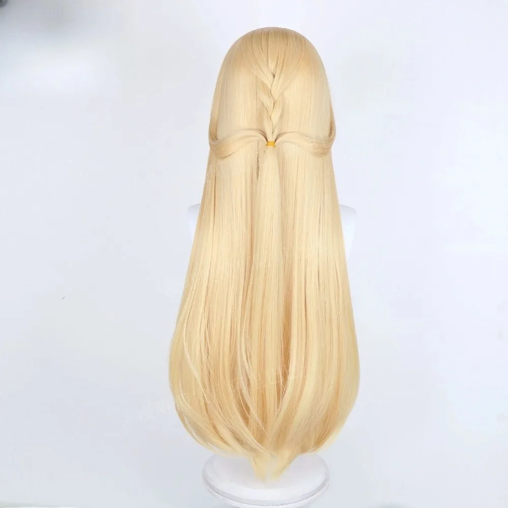 Wuthering Waves의 Kathya 코스프레 가발 - 라이트 블론드 롱 스트레이트 헤어(땋은 머리 포함) 시뮬레이션된 두피 애니메이션 의상 가발