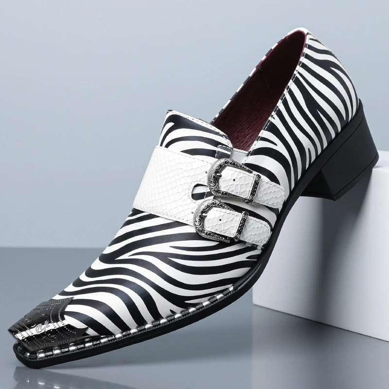 zebra-striped men loafers designer metal toe natural leather shoes slip-on lazy shoe party banquet stylish sneakers man footwear