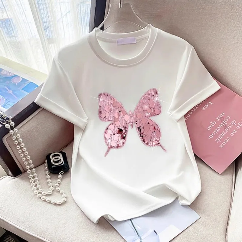 

Women Summer Loose Fashion Embroidered Solid Color Short Sleeve T-Shirt Ladies Simplicity Casual All-match Vacation Trend Tops