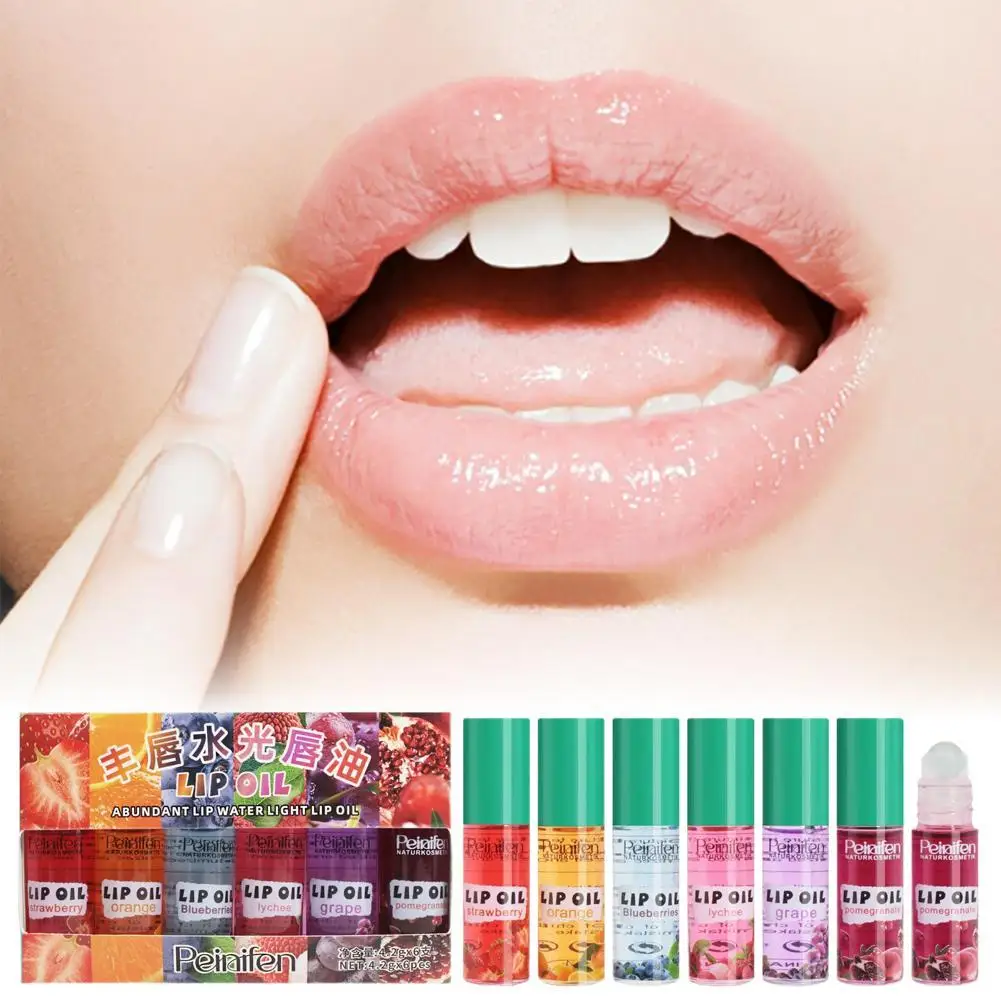 

6PCS/set Roll On Lip Oil Set Moisturizing Hydrating Fruit Balm Waterproof Non Stick Transparent Gloss Glow Tint Care