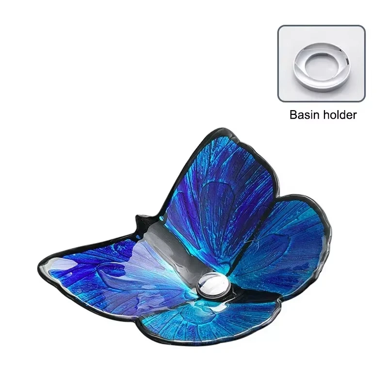 Butterfly-shaped Tempered Glass Bathroom washbasin Hotel Washroom Countertop Sink Personalized Hand Wash Pool Art Basin With Tap