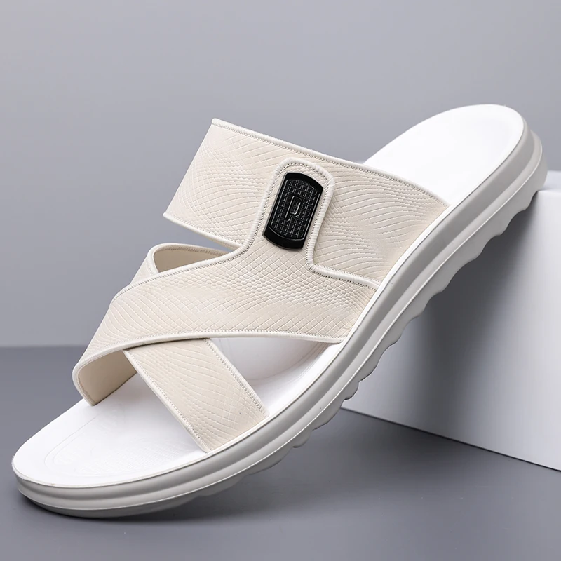 Men's Summer Slip-On Slippers Comfortable Breathable Sandals for Outdoor Driving Anti-Slip Soft Bottom Beach Shoes-9026