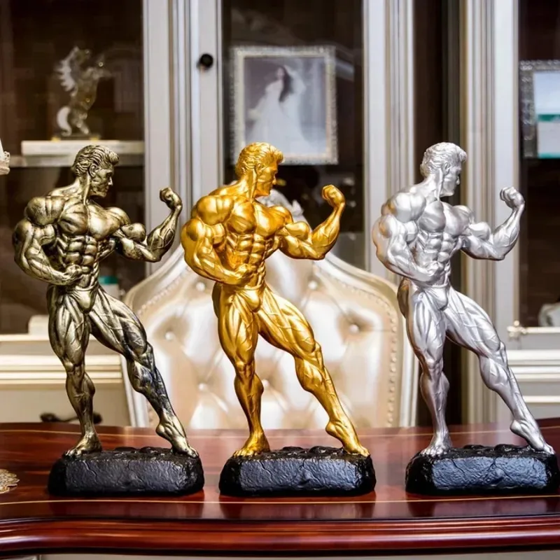 Resin Fitness Muscle Man Sets Up Bodybuilding Sports Competition Trophies Boxing Figures Statues Sculptures Gym Decorations