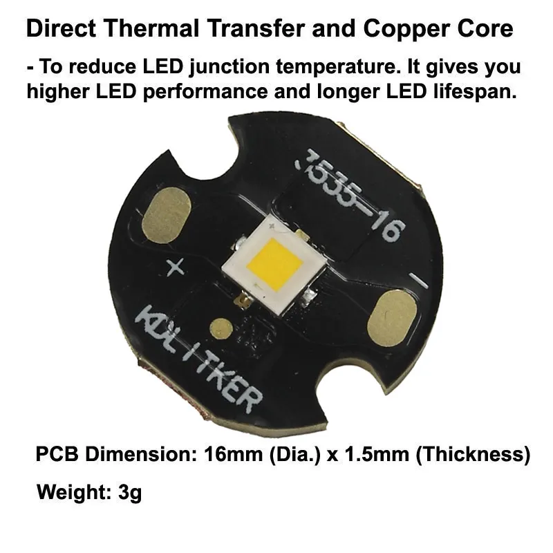 XP-L HI 10W 3A 1095 Lumens 6500K 5000K 4000K 3000K SMD 3535 LED Emitter on KDLikter DTP Copper MCPCB Flashlight DIY - Image 3
