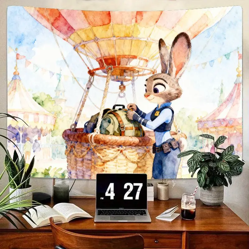 

1 шт., Зверополис, Джуди Хоппс, гобелен с воздушным шаром, милый акварельный настенный художественный декор из полиэстера, декор комнаты для детей, спальни, гостиной, подарок