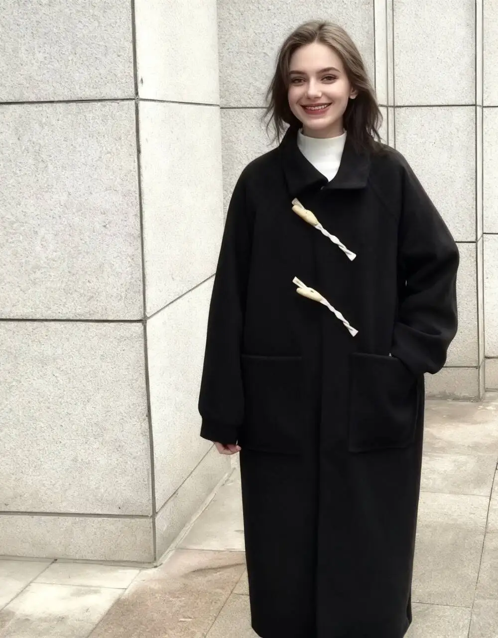 

Wool Blend Coats Womens Woolen Coat Natural Long Winter Corduroy Herringbone Notched Collar College Modern Style Urban Gentle OL