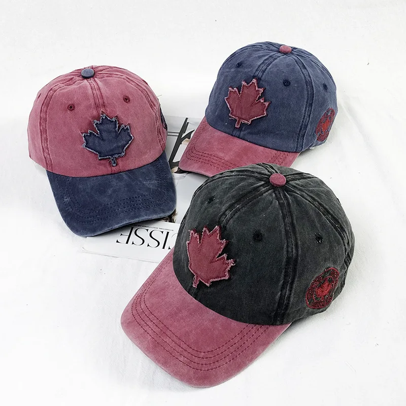 Washed Baseball Cap Unisex Vintage Cap Canada Big Maple Leaf Embroidery Baseball Cap Men Women Outdoor Sports Hats