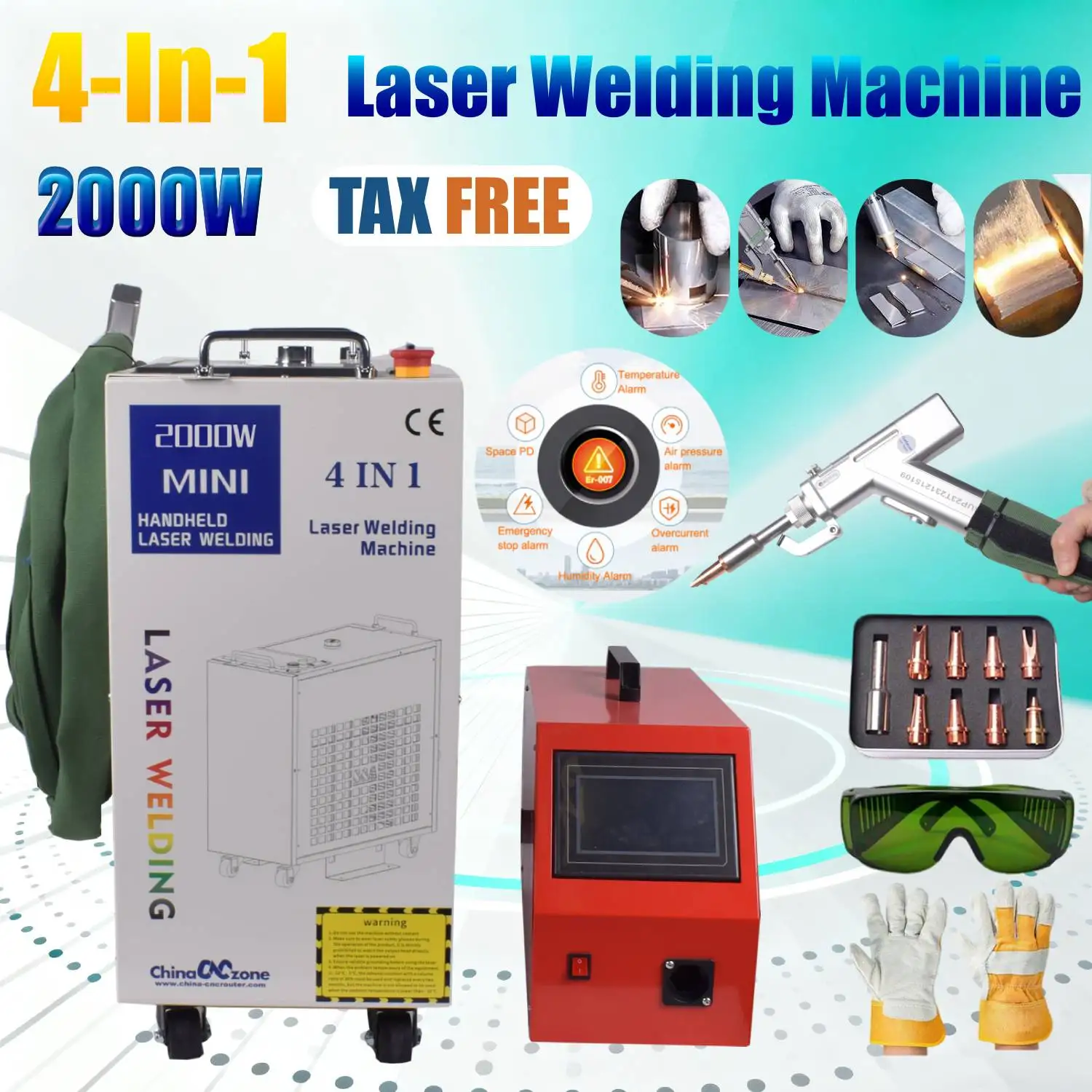 2000 واط 4 في 1 آلة لحام بالليزر الألياف الليزر مزيل الصدأ الصناعي تنظيف المعادن لحام قطع المياه التبريد لحام