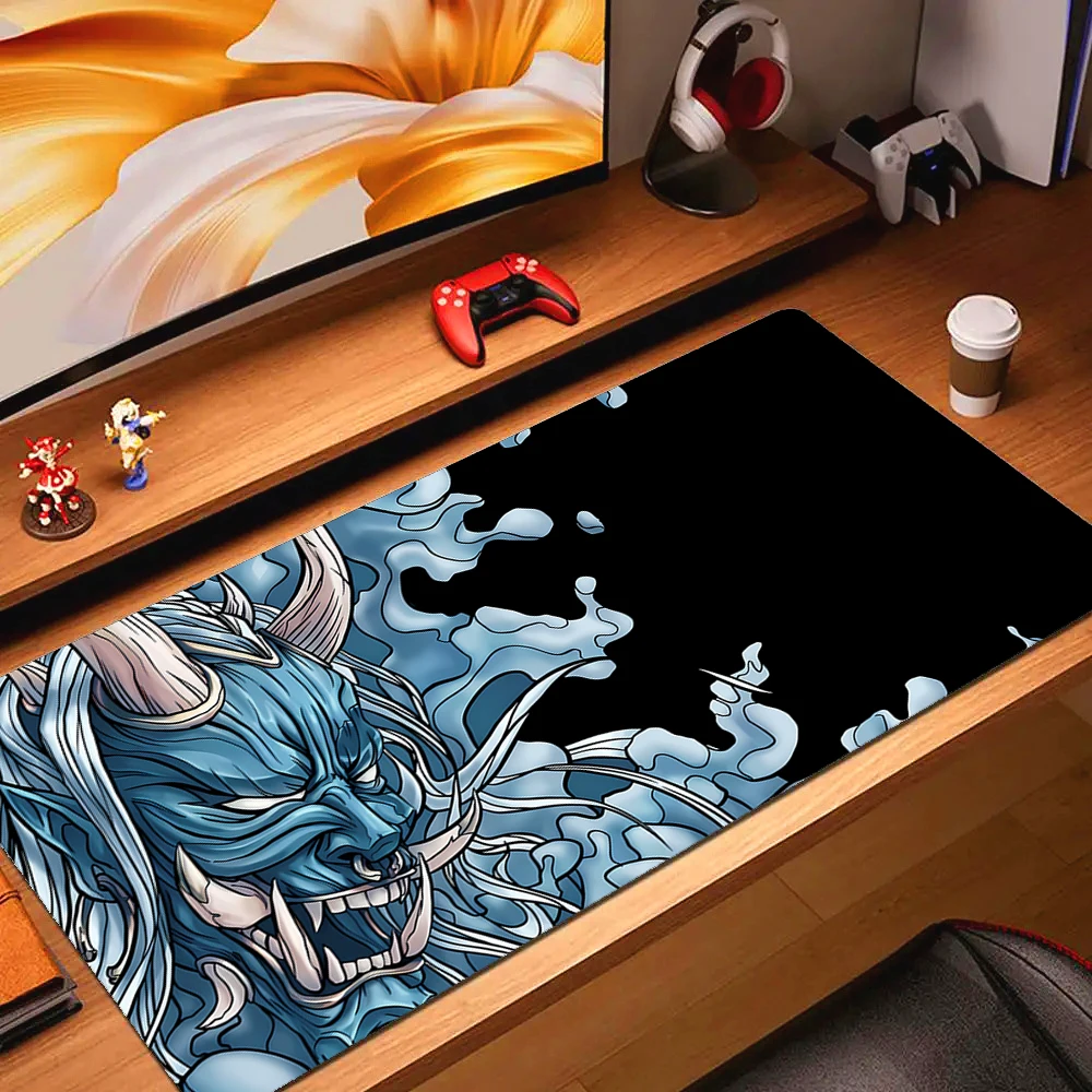 Mousepad de borracha japonês samurai mouse pad máscara fantasma teclado de jogos tapete bloqueio borda cabeça fantasma deskmats antiderrapante gamer tapetes