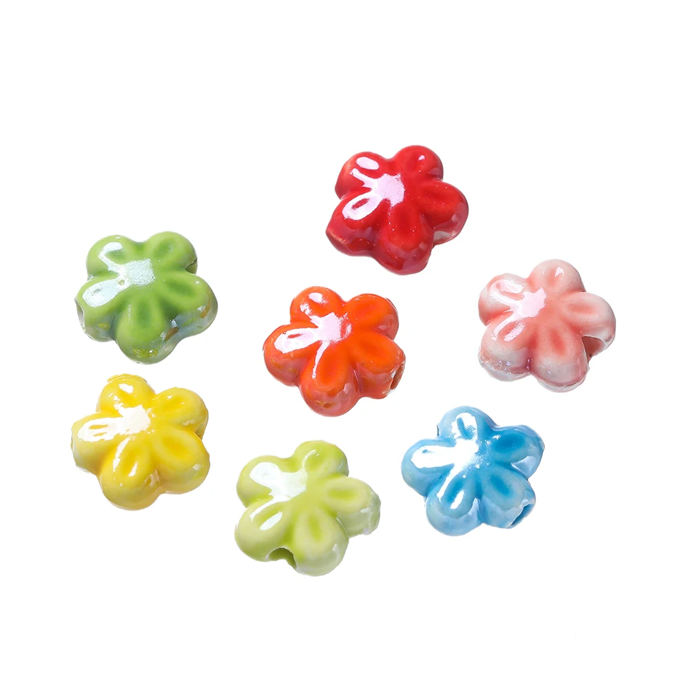 10 stuks gekleurde keramische bloemvormige kralen spacer losse kralen voor doe-het-zelf telefoonkettingen kettingen oorbellen sieraden maken accessoires