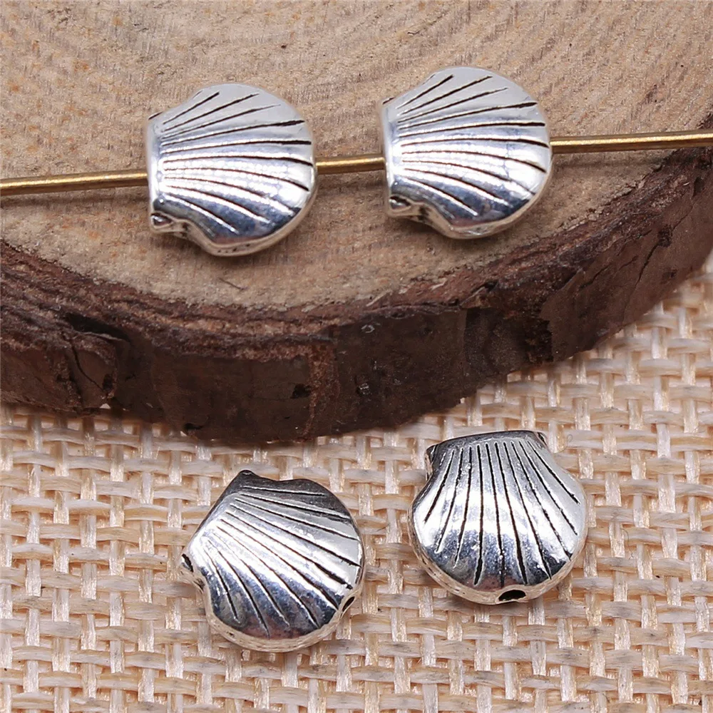 20pcs 8x8x4mm(0.31x0.31x0.16inch) Antique Silver Color Shell Small Hole Beads Vintage DIY Jewelry Findings